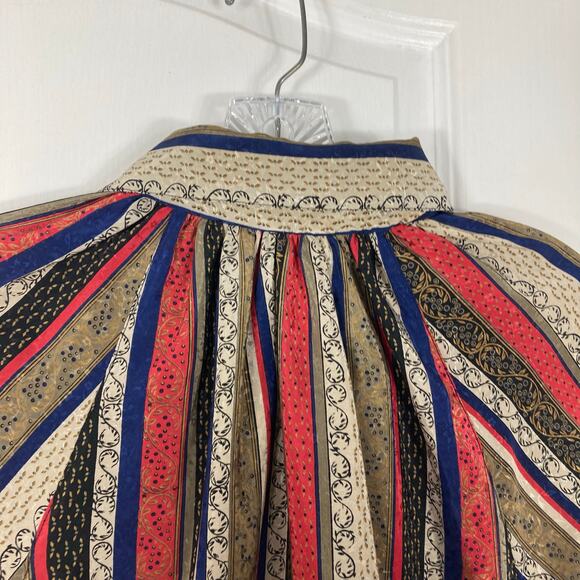 NWOT EVAN PICONE Top 14 Vintage Stripe Jacquard Asymmetric-Button-Collar Ruched - Picture 10 of 14